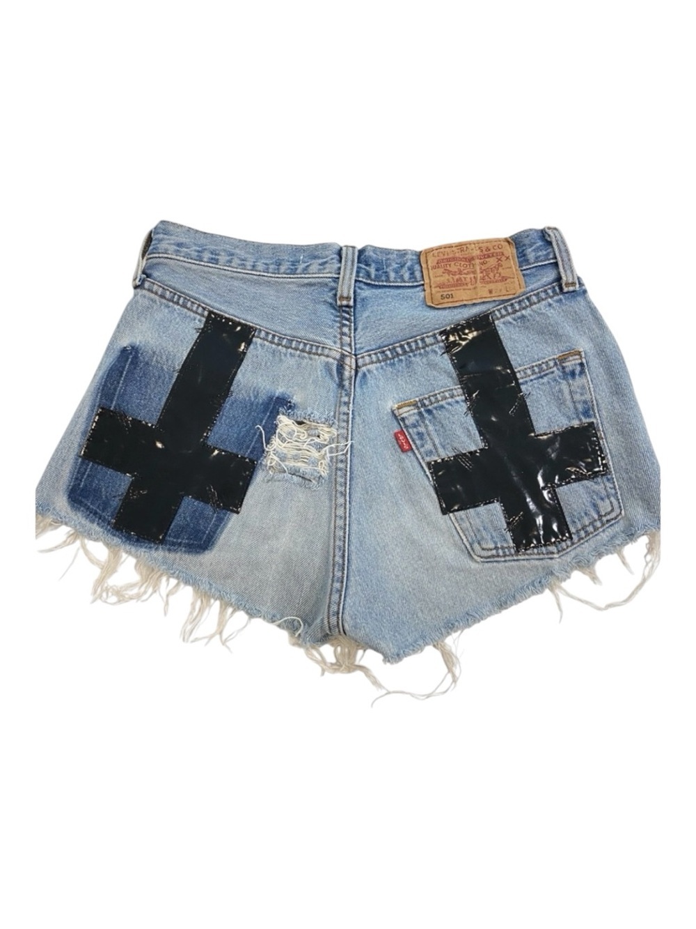 Bitching & Junkfood Levi’s 501 Reworked Cross Patch Denim Shorts XS Punk